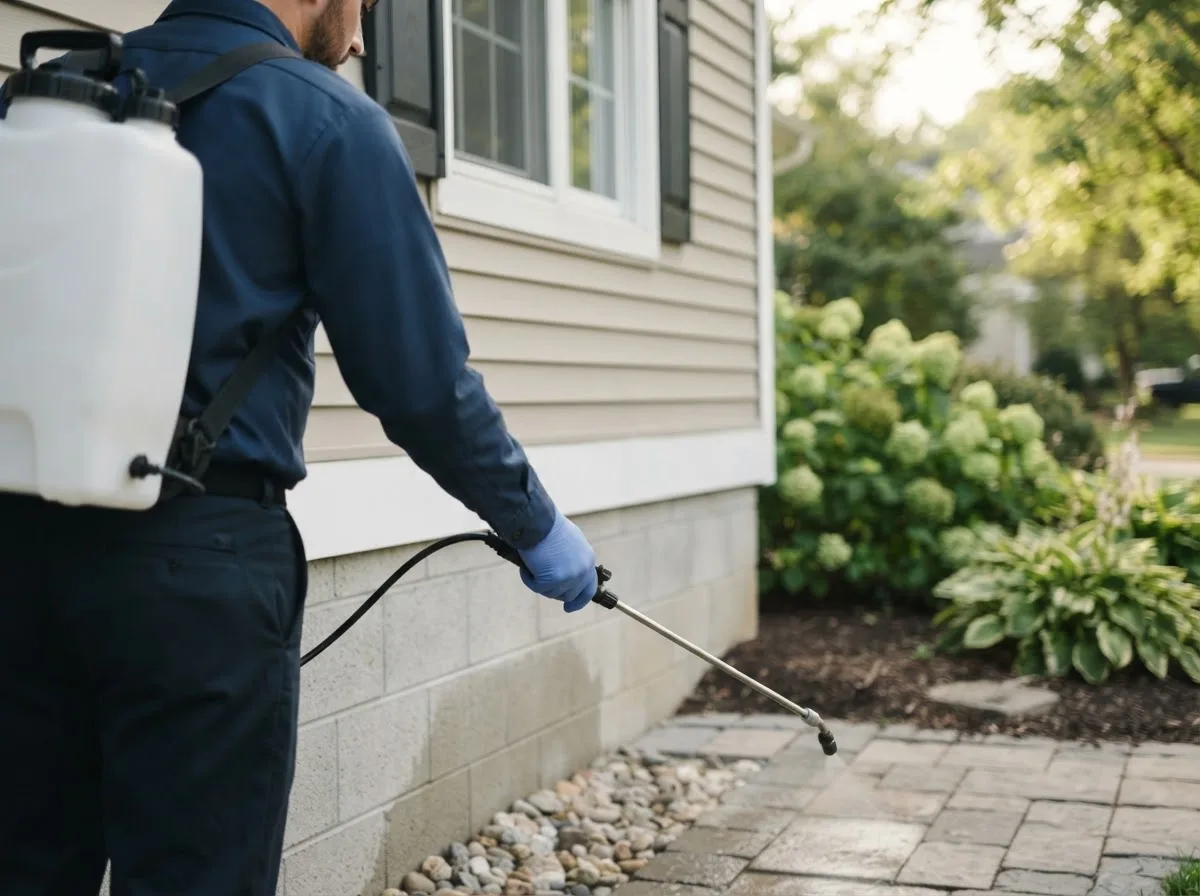 Pest control technician inspecting a home in Almont, CO